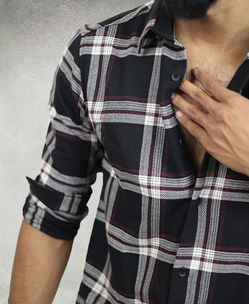 Black Striped Checked Shirt - Image 2