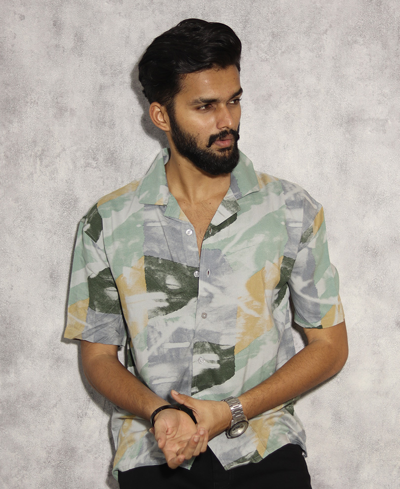Multi Color Cuban Collar Printed Shirt 1