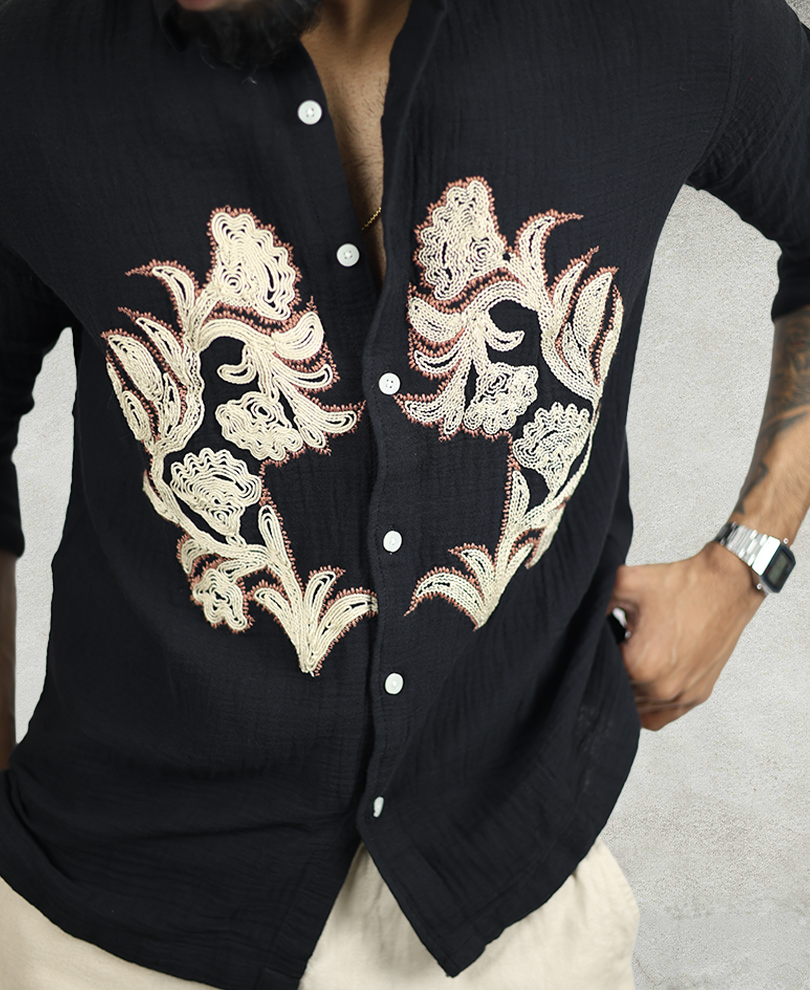 Black Embroidery Designer Shirt 1 - Image 2