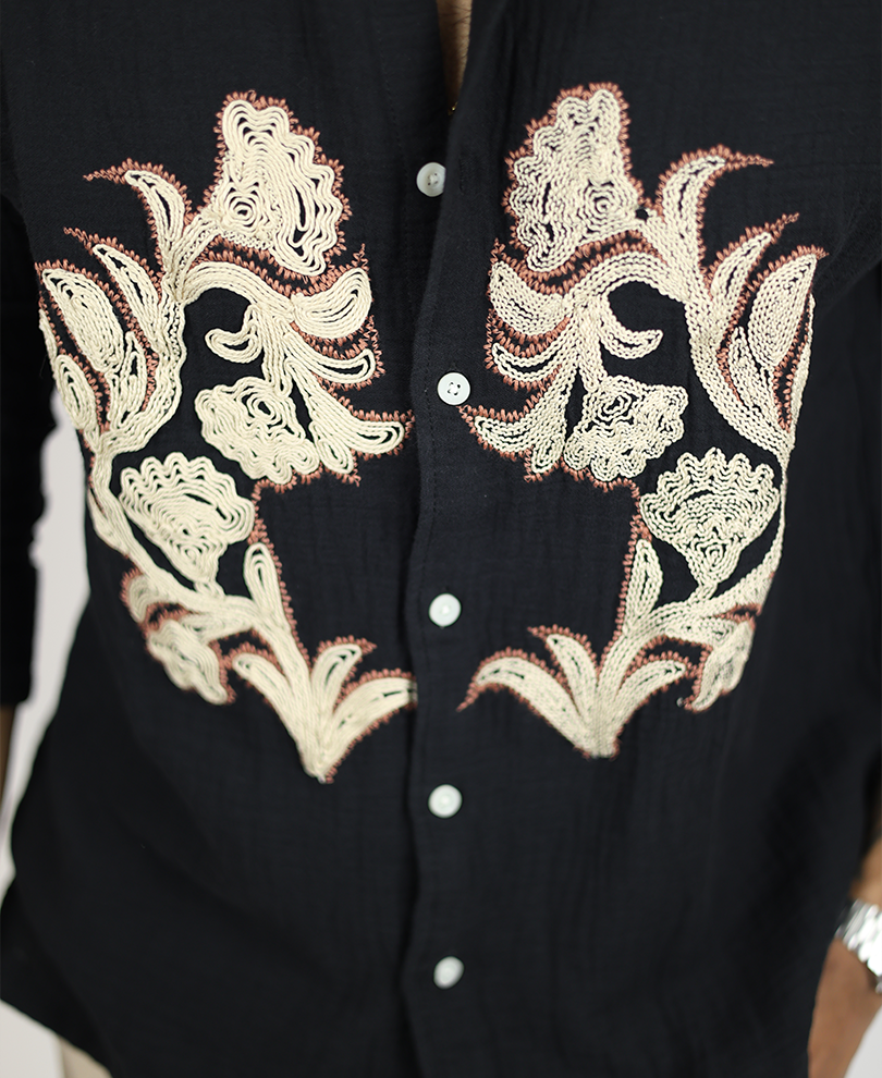 Black Embroidery Designer Shirt 1 - Image 3