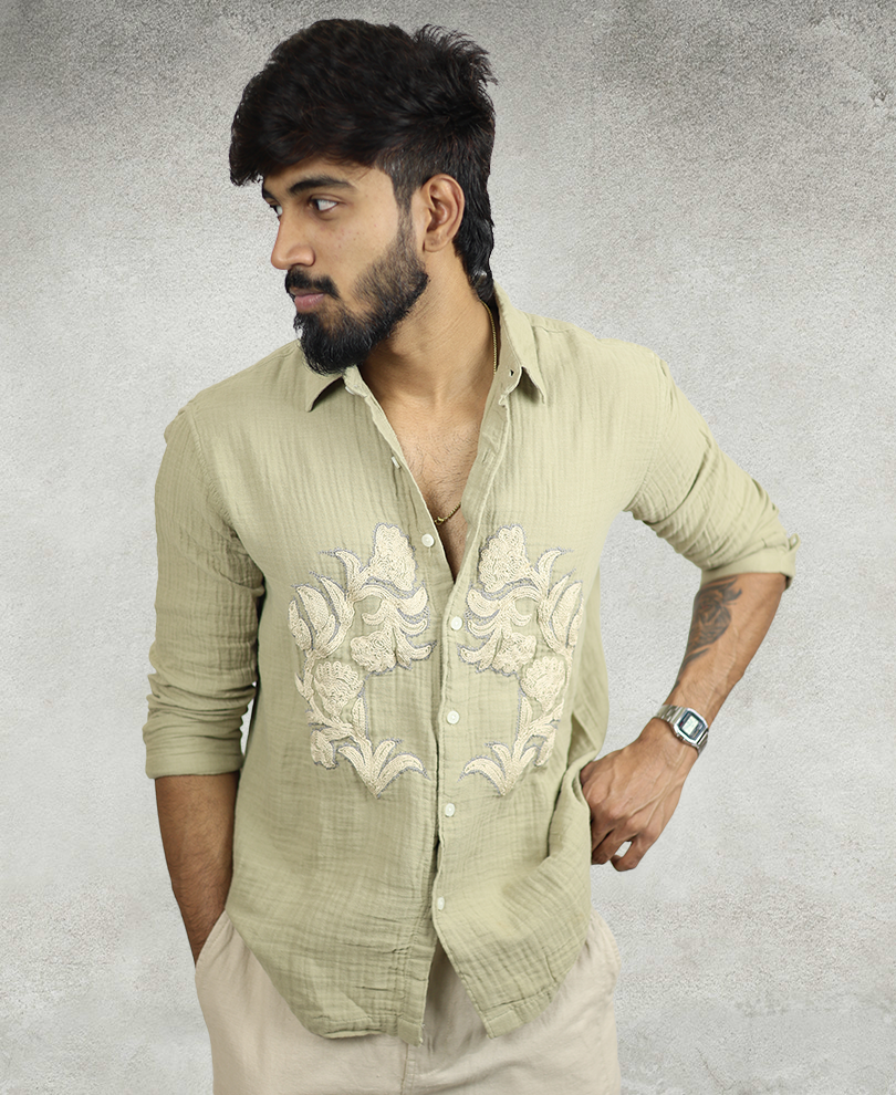 Green Embroidery Designer Shirt 4