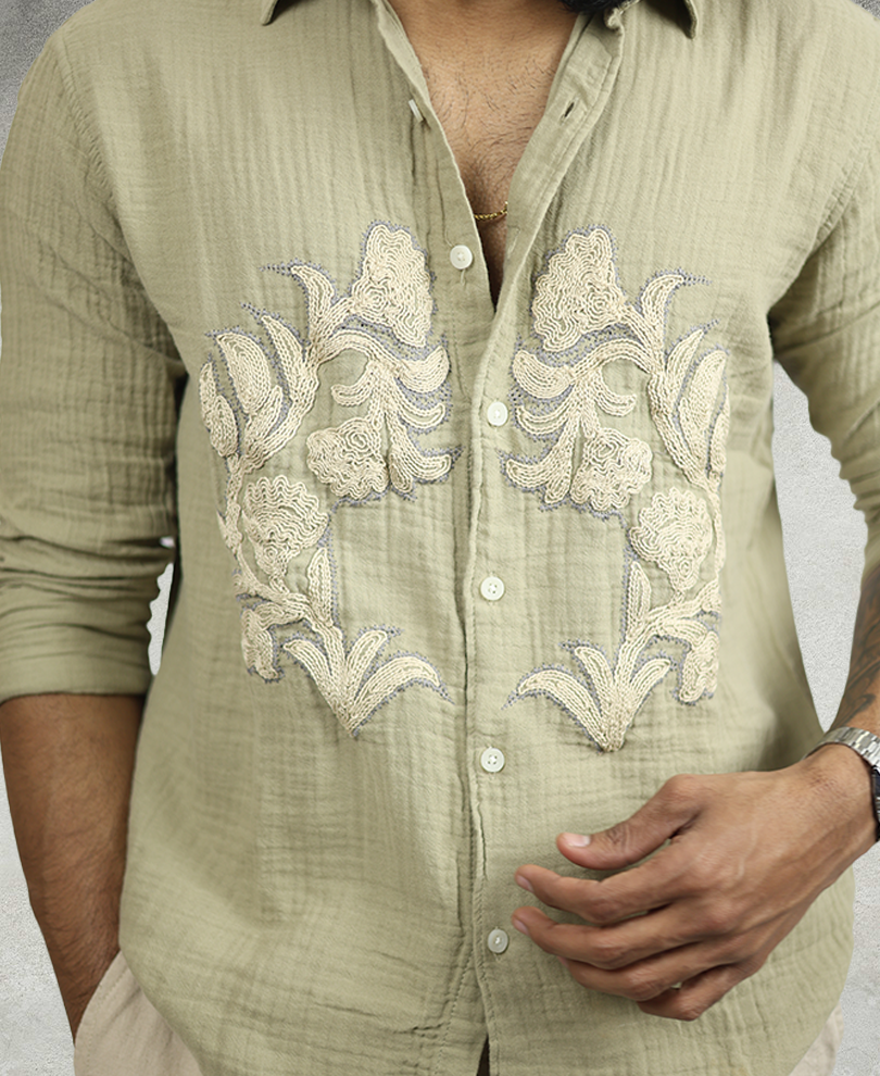 Green Embroidery Designer Shirt 4 - Image 2