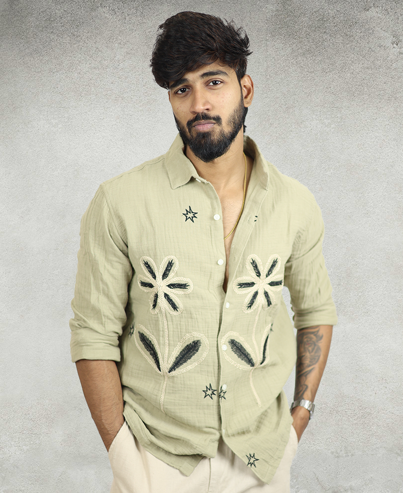 Green Embroidery Designer Shirt 3
