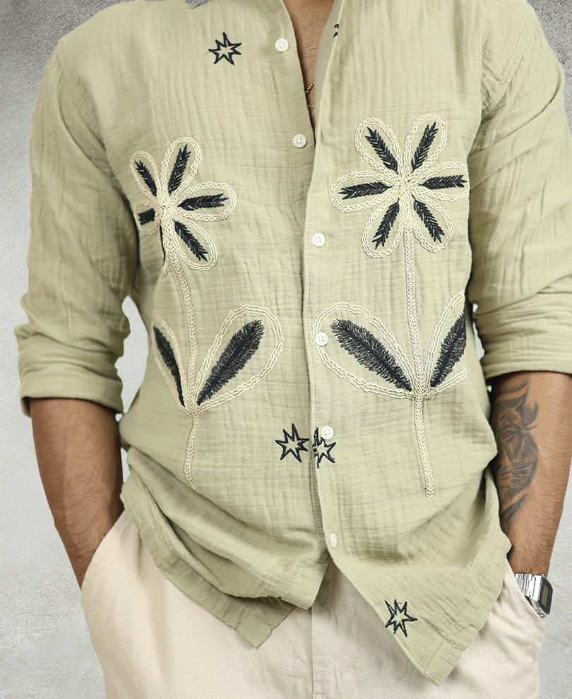 Green Embroidery Designer Shirt 3 - Image 2