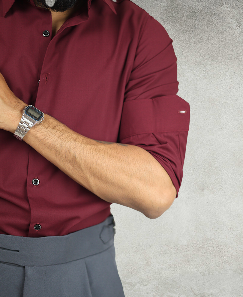 Burgundy Plain Shirt - Image 2