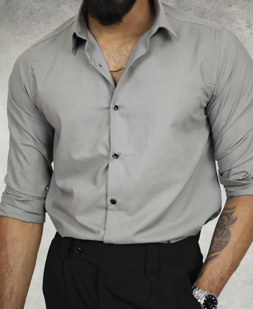 Grey Plain Shirt - Image 3