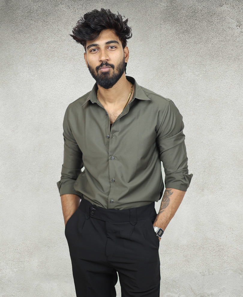 Bottle Green Plain Shirt